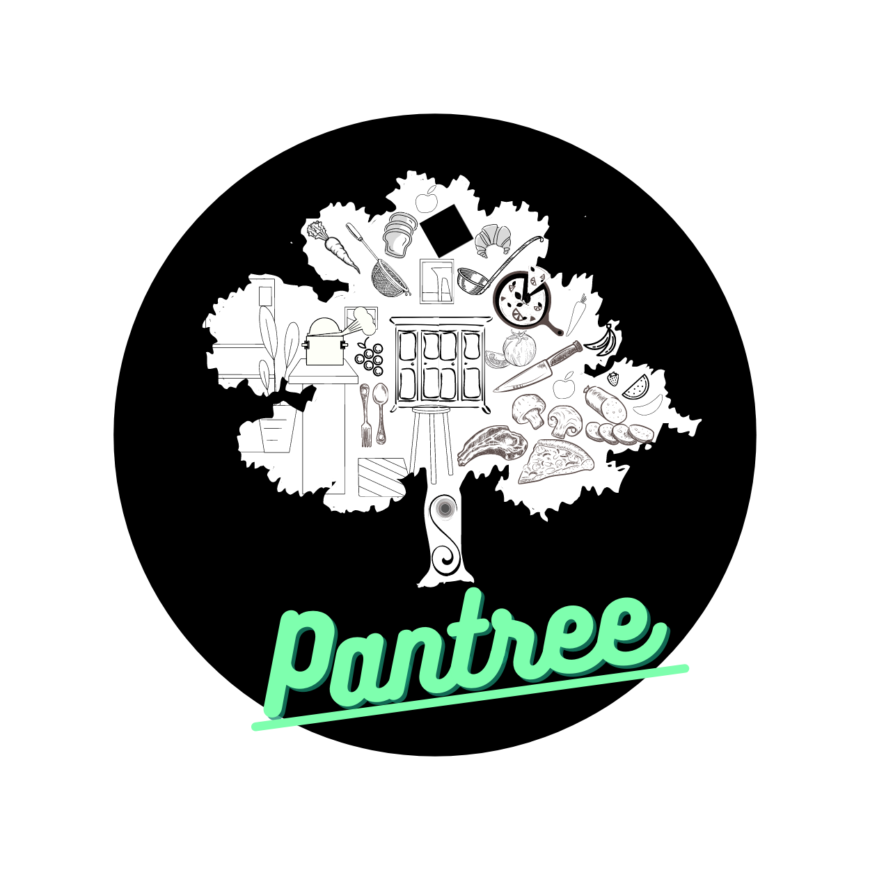 Pantree company logo depicting a tree with various kitchen items